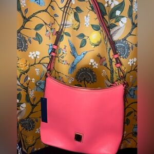New Dooney and Bourke Bubble Gum Pink Saffiano Leather Hobo Purse